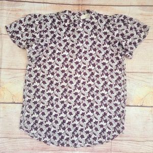 LOFT Burgundy & Grey Floral Top X-Small